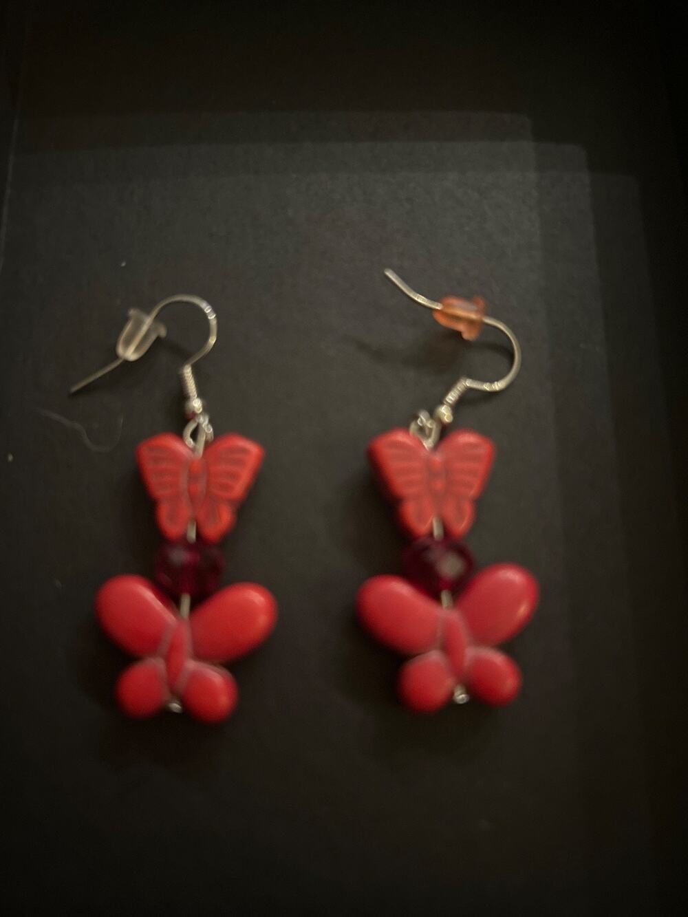 Red Butterfly Dangle Earrings | Handmade Beaded Drop Earrings Y2K Style